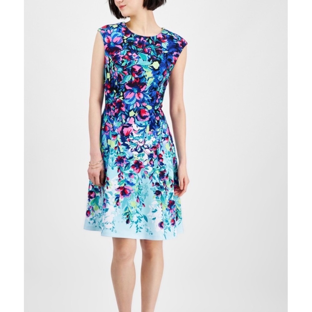 Connected Apparel Peacock Floral Sheath Dress Blue Pink Green Size 10 TLA81196M1